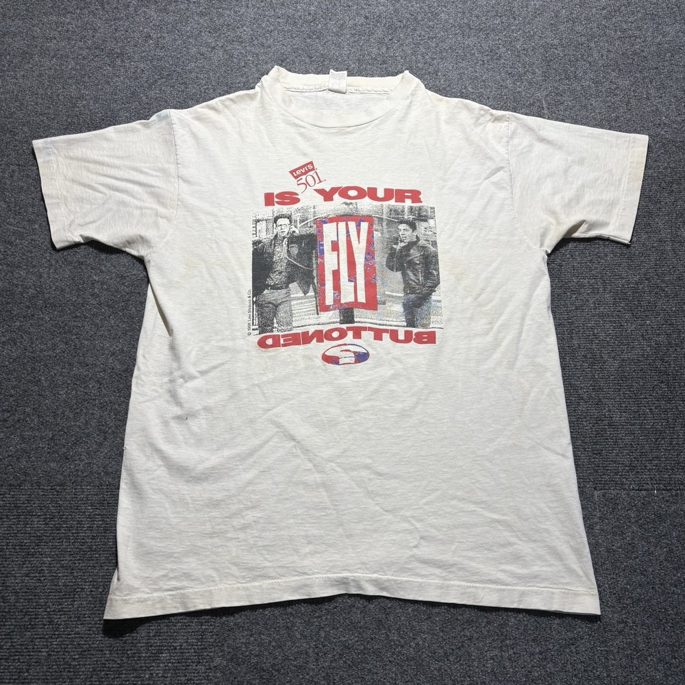 VTG Mexican Bootleg Levi's 1991 Is Your Fly Buttoned Single Stitch Tee Distres